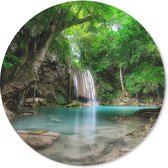 Muismat - Mousepad - Rond - Jungle - Waterval - Planten - Water - Natuur - 50x50 cm - Ronde muismat