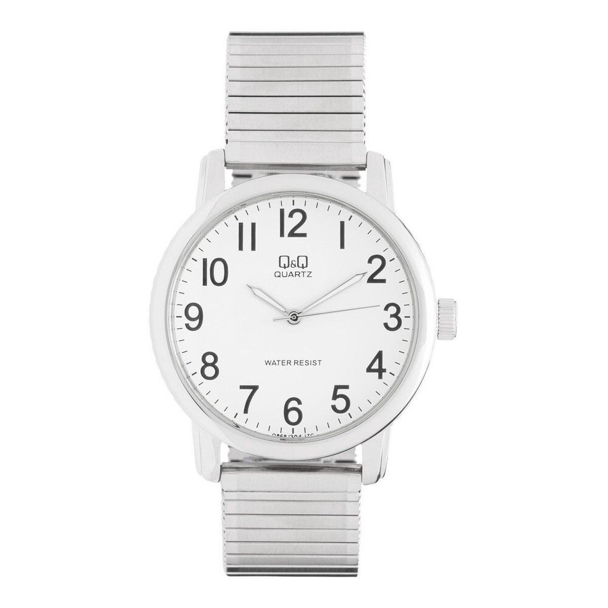 QQ Q868J804Y - Horloge - Analoog - Heren - Mannen - Rekbare stalen band - Rond - Metaal - Cijfers - Zilverkleurig - Wit - 3ATM
