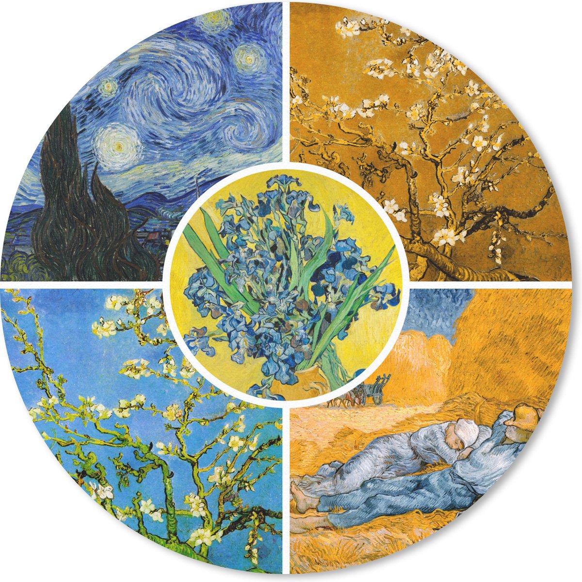 Muismat rond 20x20 cm - Mousepad Van Gogh - Collage - Sterrennacht - Ronde muismatten