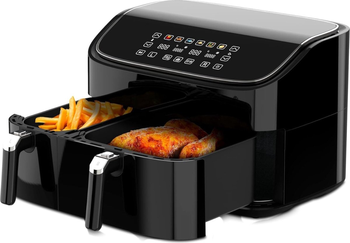 Afbeelding 2 van Equivera Dubbele Airfryer - Dubbele Mand - Dual Cook - Heteluchtfriteuse - Verschillende Programma's - Dual Zone - Mega