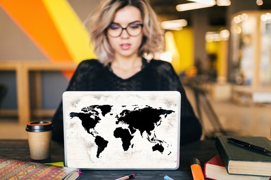 Autocollant pour ordinateur portable - 11,6 pouces - Wereldkaart - Zwart - Bois - 30x21cm - Autocollants pour ordinateur portable - Skin pour ordinateur portable - Couverture