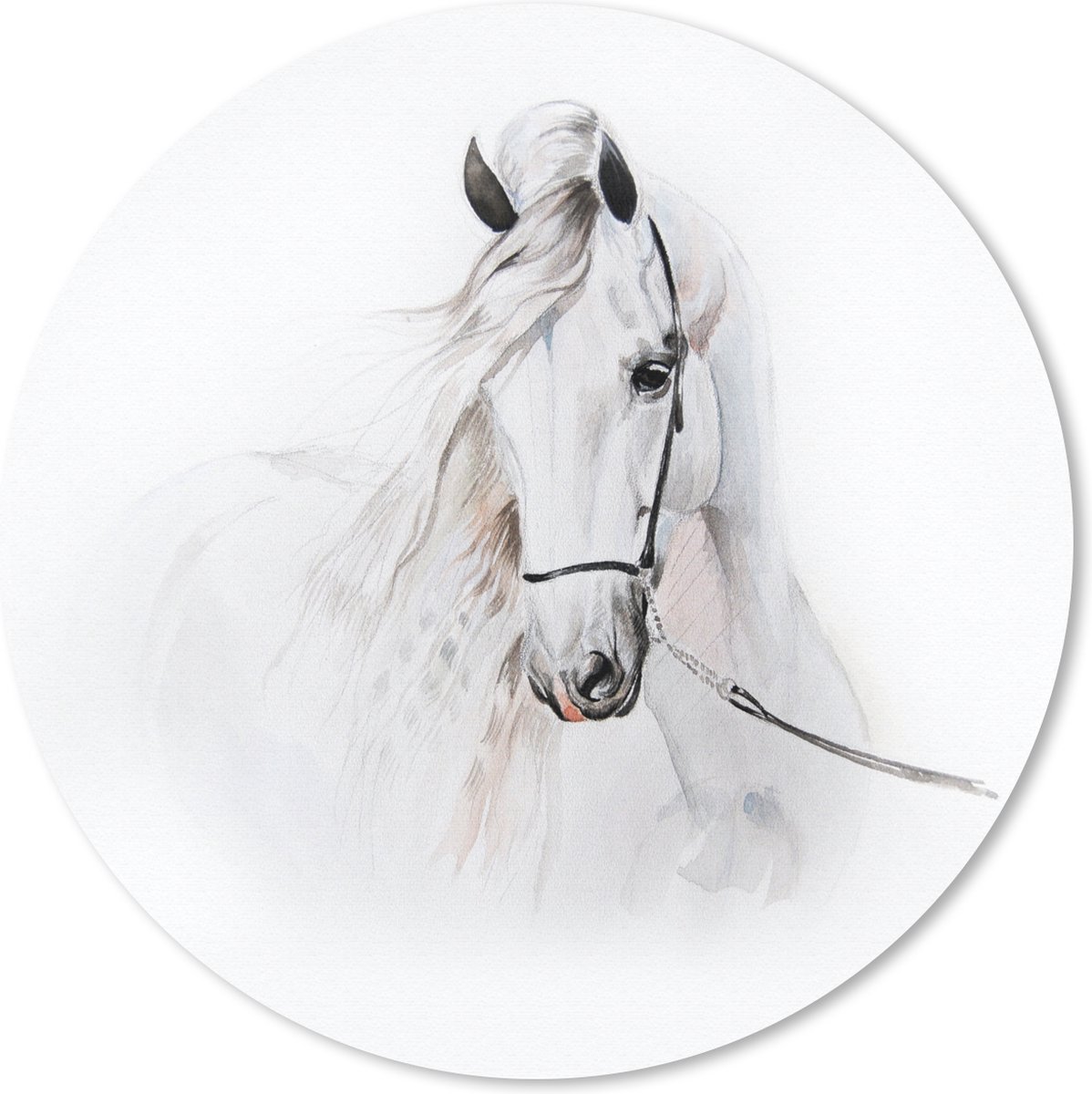 Muismat rond 20x20 cm - Mousepad Paard - Waterverf - Dieren - Wit - Ronde muismatten