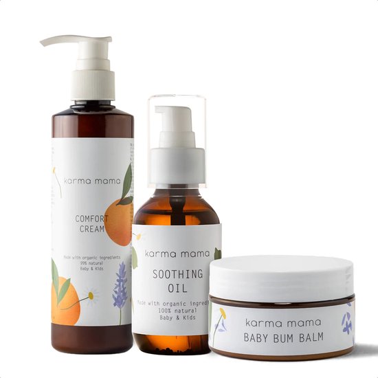 Karma Mama Essentials Starter Trio Bundle - 100ml Badolie voor Baby & Kind + 250ml Baby Creme + 100ml Natuurlijke Zinkzalf - Zwangerschap Cadeau
