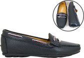 Stravers - Mocassins de Luxe à bord tressé Taille 42 Chaussures à enfiler en cuir noir pour femmes Grandes tailles