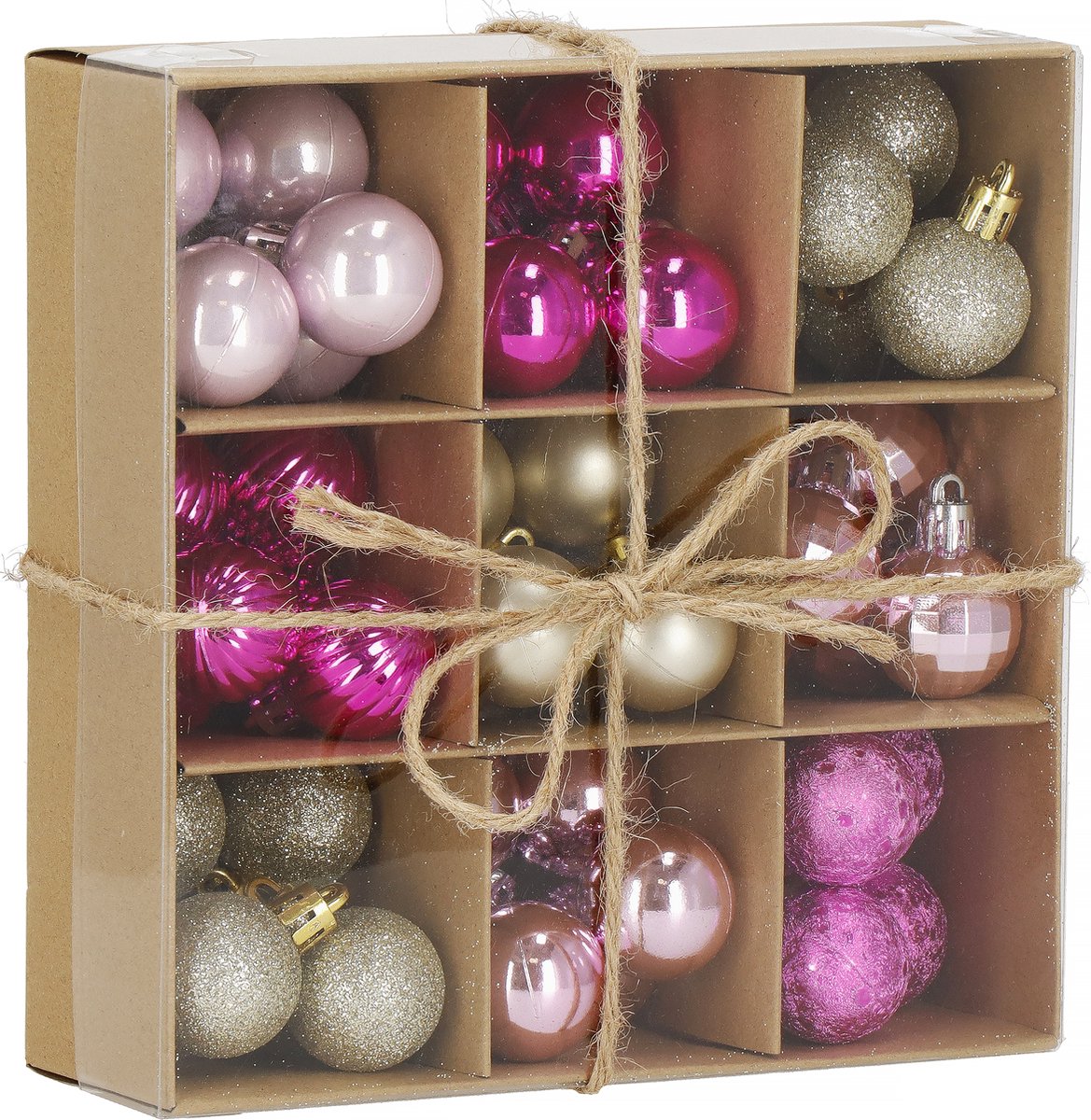 Springos Kerstballen | 54 Stuks | 3 cm | Roze/Goud