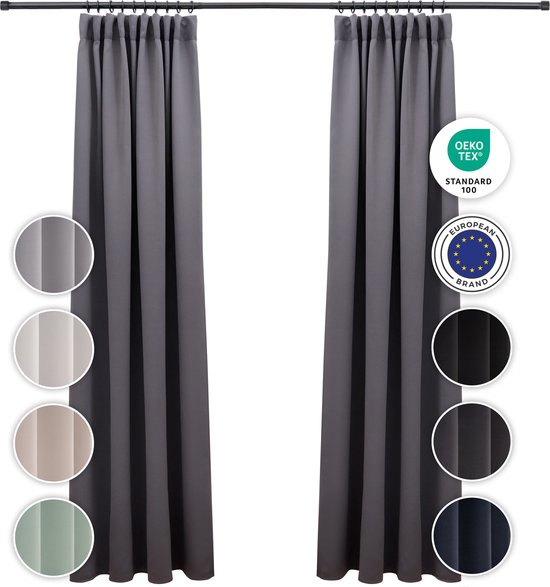 Blumtal Verduisteringsgordijn - Verduisterend Gordijn - Wasbaar - 132 x 215 cm - Antraciet - Geplooid - Set van 2