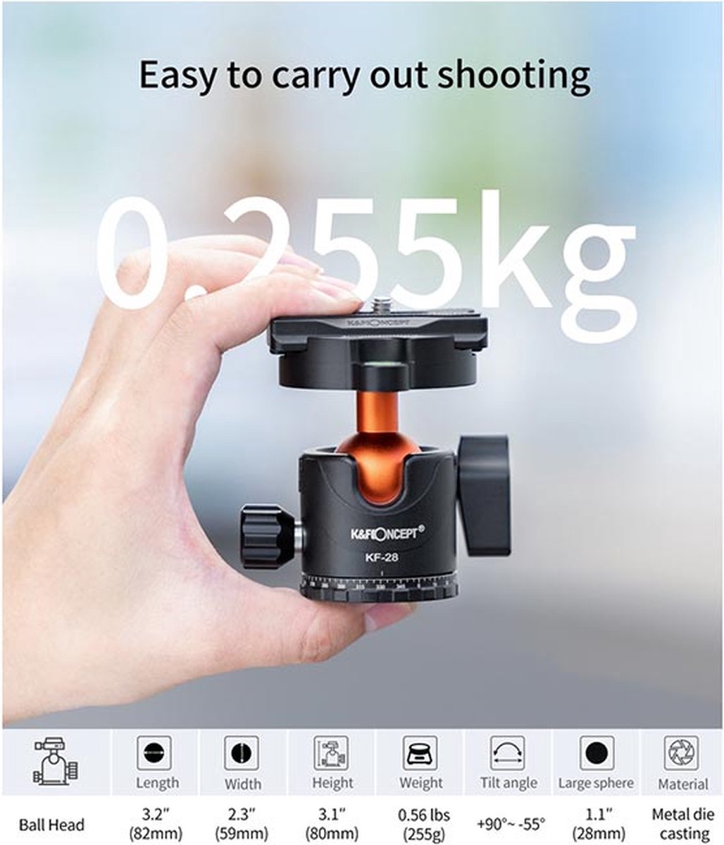K&F Concept Reisstatief: Compact, Lichtgewicht & 2-in-1 Monopod - Afbeelding 5