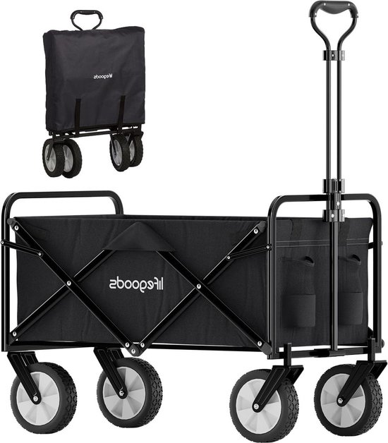 Foto: Opvouwbare bolderkar voor kinderen handwagen transportwagen inklapbaar strandwagen tot 80 kg 94 liter 98 x 45 cm zwart trolley