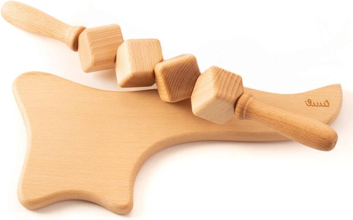 Goedkoopste Anti-cellulitis massage set - kubus massageroller met handvat voor Gua Sha maderotherapie van hout massage roller