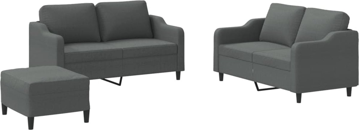 vidaXL - 3-delige - Loungeset - met - kussens - stof - donkergrijs