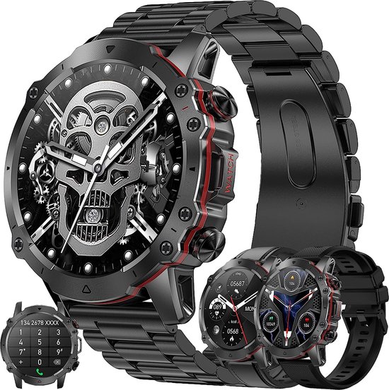 Smartwatch Royal Empire AK56 - Heren - met Telefoonfunctie - Fitnesstracker - Hartslag Monitoring - Slaapmonitor - Calorie Stappenteller - Stopwatch Smart Activity - RVS Armband - Geschikt voor alle Smartphones - Kleur Zwart - Extra Silicone bandje