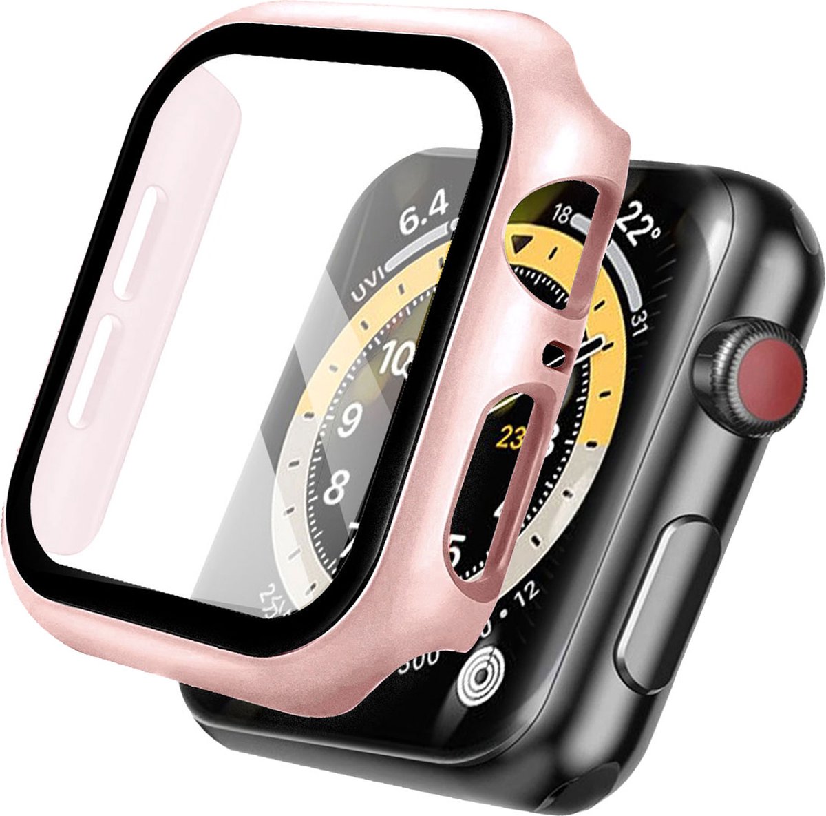 iMoshion Screen Protector Geschikt voor Apple Watch Series 4 / 5 / 6 / SE - 44 mm - Rosé Goud - iMoshion Full Cover Hard Case / Hoesje - Rosé Goud
