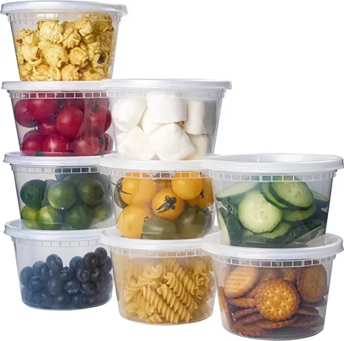 PolkaHome, Herbruikbaar Set van 50 opbergdozen met deksel van 280 ml, perfect voor het bewaren van sauzen, dips en specerijen. Deze lekvrije, magnetronbestendige doosjes zijn ideaal voor kleine porties en hebben een stijlvol diamantpatroon