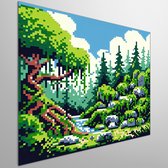 Pixel art mos schilderij | Mozaïek van natuur: Een pixelige ode aan het mos | Kunst - 30x30 centimeter op Dibond | Foto op Dibond
