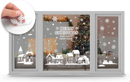 LUQ - Kerst Raamstickers - Kerstdorp - Wit - Raamdecoratie Stickers - Raamversiering – Dorp - Kerst - 87 Stuks