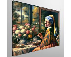 Olieverf vermeer schilderij | Inspirerende meesterwerk van tijdloze schoonheid in olieverf vermeer | Kunst - 40x40 centimeter op Canvas | Foto op Canvas