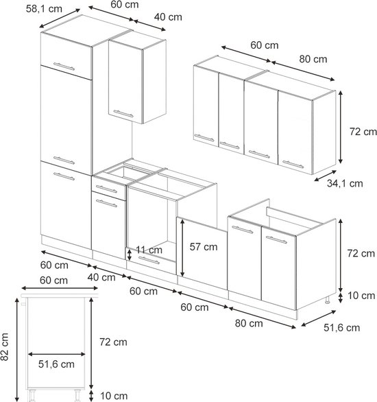 Vicco Fame- Line Meuble de cuisine complet – 300 cm, évier Grijs anthracite/beige/chêne doré