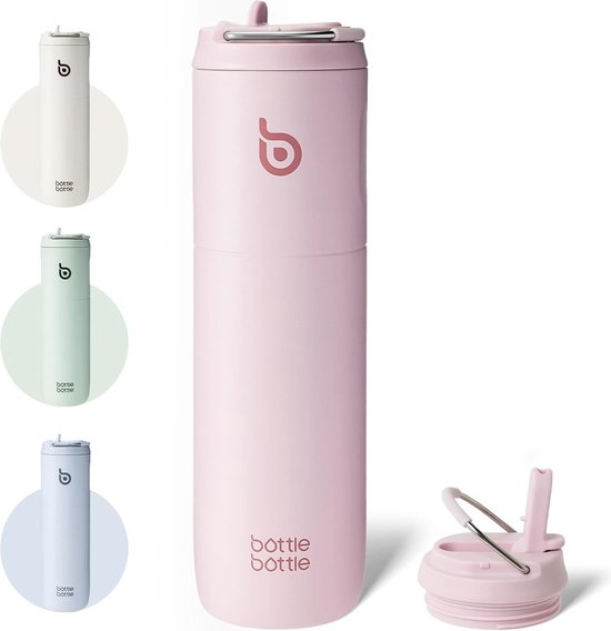 Waterfles 1180 ml geïsoleerd met rietje en borstel, Coolflask vacuüm roestvrij staal metalen 3 doppen waterfles voor sport, sportschool of kantoor, houdt koud 48 uur warm 24 uur, Ombre Geel/Oranje