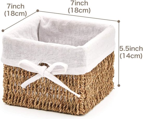 Ensemble de 4 paniers à algues tissés à la main - Panier de rangement multifonctionnel pour cuisine, salle de bain et chambre - 18 x 18 x 14 cm