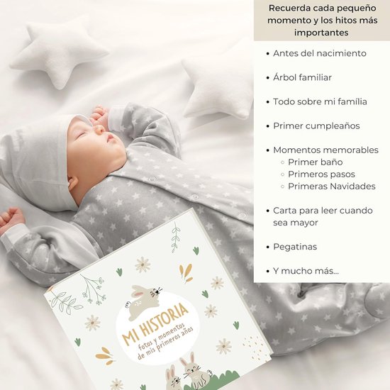 Lanpn Babyfotoalbum voor 17 foto's in het formaat 10x15cm, My First Zacht Stoff Fotoboek Familie fotoboek met naamkaart en naamplaatje Babyboek Aandenken voor Pasgeboren Peuter (01 Dier - Groen