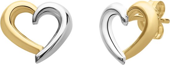 Lucardi - Boucles d'oreilles bicolores en or 14 carats coeur ajouré