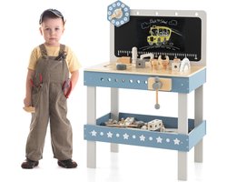 Houten Kinderwerkbank met Accessoires en Klok - Bouwset voor Creatieve Rollenspellen ( vanaf 3 jaar)