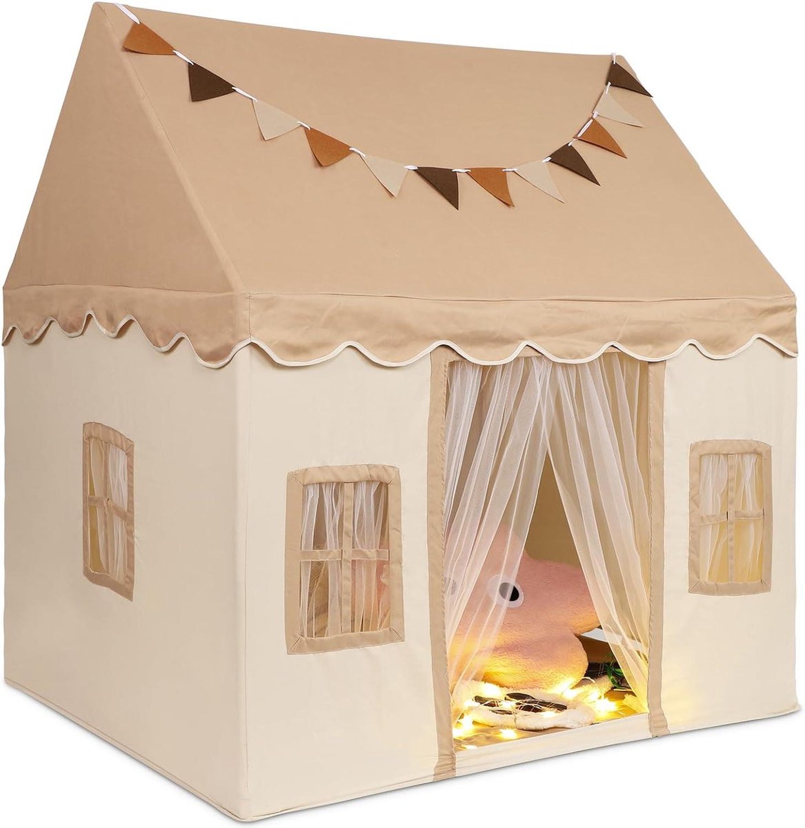 Speeltent Sterrenlicht Mat Binnenspeelhuisje voor Peuters Grote Tent met Raam en Gaasgordijn Meubilair Speelkamercadeau voor Meisjes Jongens Buiten