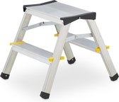 Bol.com Dubbele trap inklapbaar - 2 treden - Lage huishoudtrap - 125 kg - Opstapje - HBD: ca. 375 x 385 x 48 cm - Zilver aanbieding