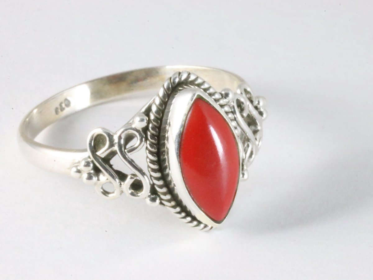 Bague En Argent Sterling Avec Corail - Taille 54 (L46/A6) - Bijou Occasion