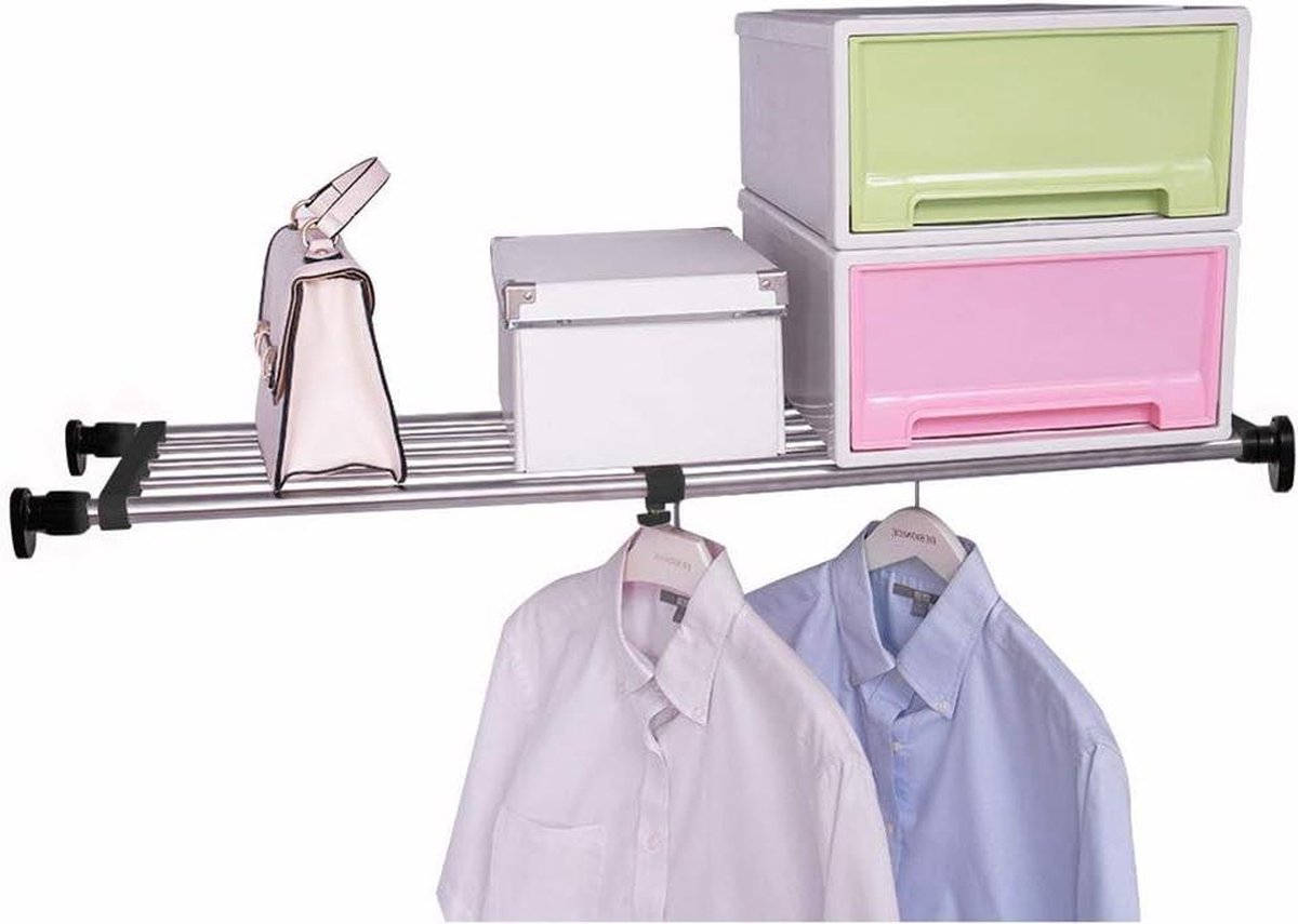 Uitbreidbare kast spanning plank staaf verstelbare metalen opbergrek - organizer scheiding wand - kledingkast keuken badkamer - zwart 60 - 80 cm Opbergrek