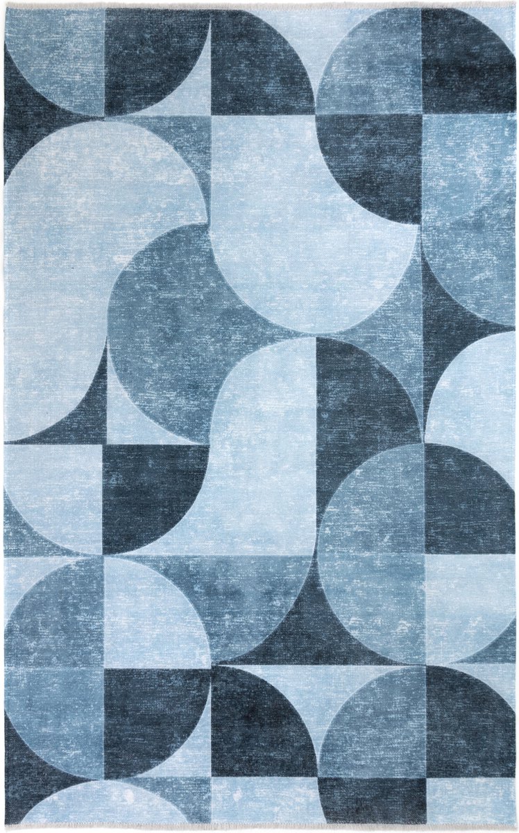 TESSO LIVING Kelim Trend Tapijt Woonkamer Blauw 120cm x 160cm Modern Laagpolig Vloerkleed Superzacht Machinewasbaar Non-slip