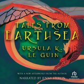 Boekcover met een rode draak die rond een titel met gele letters wikkelt: "Tales from Earthsea" door Ursula K. Le Guin.