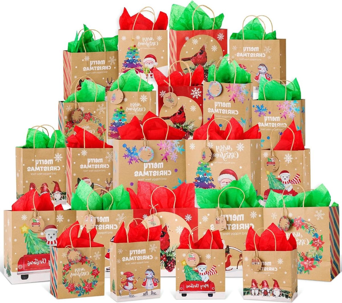 Sacs Cadeaux De Noël, 24 Pièces Pochette Noël Boîtes Pour Emballage