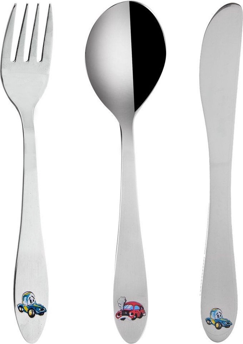 Goedkoopste Kinderbestek Set Edelstaal AUTO 3 delig - Bestek voor Kinderen - Baby - Lepeltjes - Vorkjes - Vork - Mes - Lepel