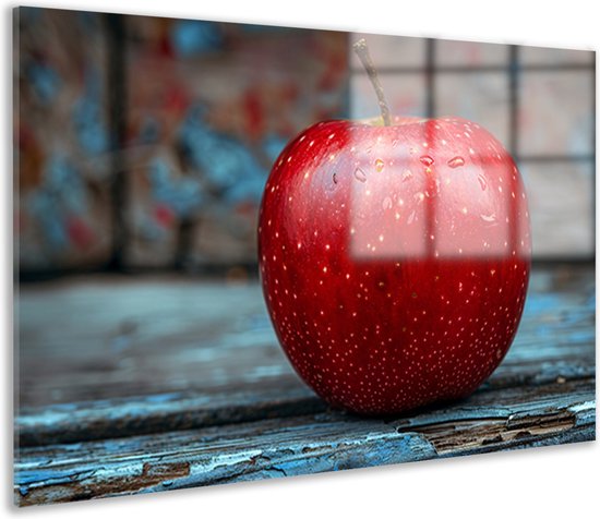 Décoration murale pomme - Peinture de fruits sur verre - Peintures sur verre Gouttes d'eau - Décoration murale industrielle - Peinture sur verre acrylique - Décoration salle verre acrylique 105x70 cm