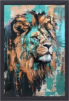 Leeuw schilderijen - Dieren portret - Muurdecoratie Kleuren - Moderne schilderijen - Canvas met baklijst schilderijen woonkamer - Kunstwerk canvas met baklijst 60x90 cm