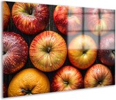 Appels schilderij - Fruit schilderij - Schilderij op glas Waterdruppels - Muurdecoratie landelijk - Schilderij plexiglas - Wanddecoratie woonkamer acrylglas 150x100 cm