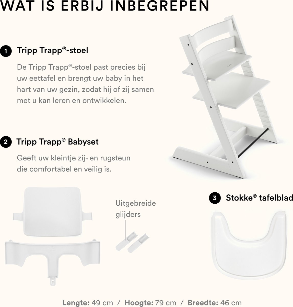 Stokke Tripp Trapp-kinderstoel (wit), Stokke-dienblad (wit) thumbnail 2
