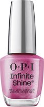 OPI Infinite Shine nagellakflesje in roze metallic met glinsterende deeltjes.