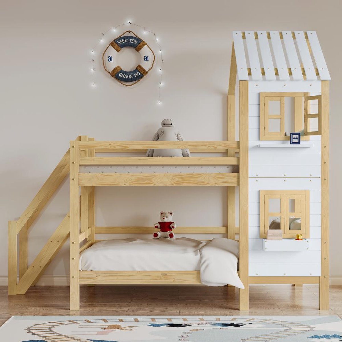 Lit Superposé Bois Avec Escalier Rangement | 90x200 Cm, 2 Tiroirs, Sécurisé, Sans Matelas (blanc) - 5