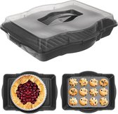 Boîte de cuisine, boîte de transport, boîte alimentaire, plateau avec couvercle, poignée de transport pour gâteau, pâtisserie, 45 x 35 x 9,5 cm