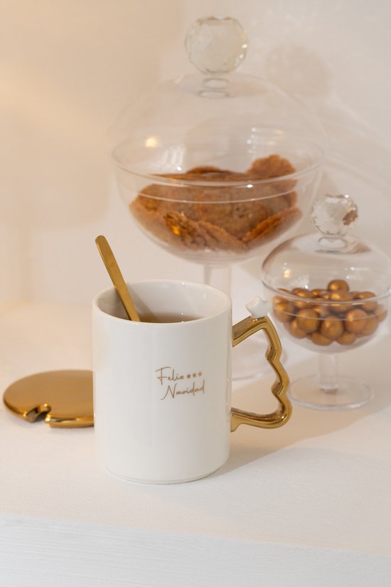J-Line mok + lepel Kerst - keramiek - wit/goud - 3 stuks van J-Line — afbeelding 3
