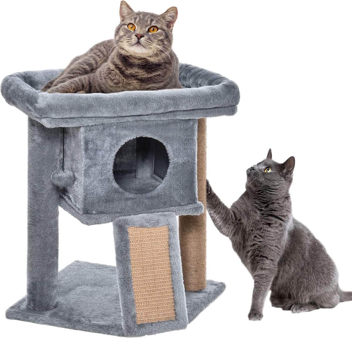 PawHut Krabpaal met jute krabmat staaf krabplank kattenmeubel MDF pluche lichtgrijs D30-368