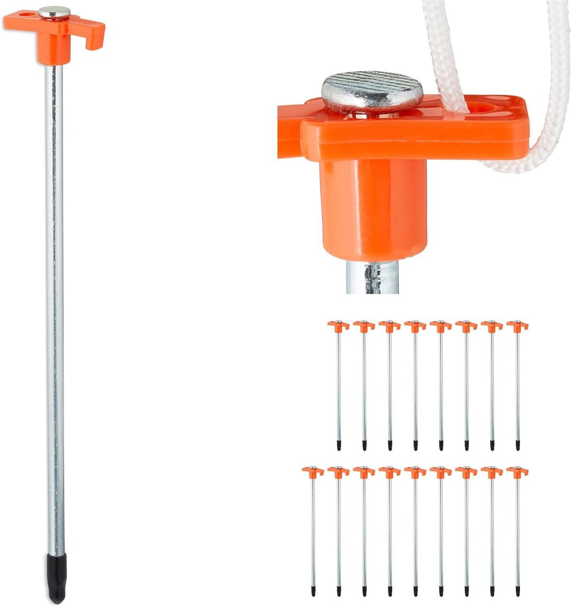 Goedkoopste Grondpennen set van 18 met oogje 25 cm - voor kamperen - oranje