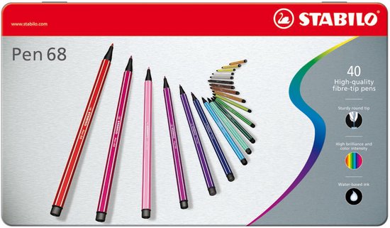STABILO Pen 68 40 feutres - étui en métal