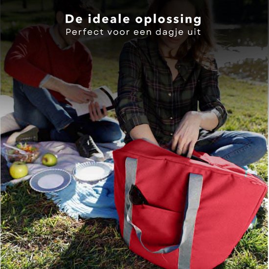 Cheqo® Geïsoleerde Koeltas - 22,3 liter - Rood - Isolerend - Thermische Binnenkant - Dubbel Handvat - Rits - 18,5 x 18 cm - Verstevigde Bodem - Voor Picknick & Boodschappen van Cheqo — afbeelding 2