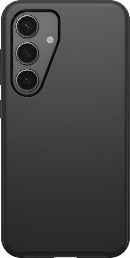 Coque OtterBox Symmetry noire, arrière avec découpe triple caméra et boutons sur le côté.