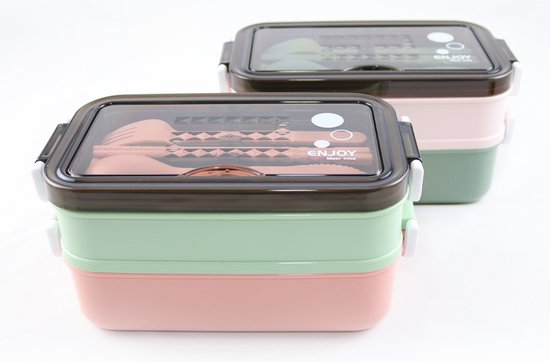 Boîte à lunch avec bol à soupe Vert et Rose - Boîte à bento - Set - Boîte à lunch adultes - Boîtes repas - Boîte à lunch Enfants - Boîte à lunch avec compartiments - hermétique et étanche - Sans BPA