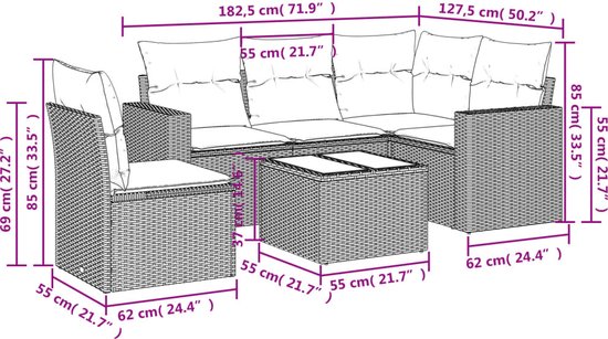 vidaXL - 6 pièces - Ensemble de salon - avec - coussins - poly - rotin - gris clair