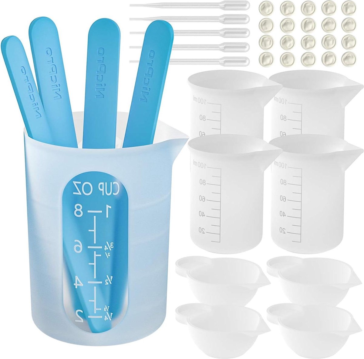 Maatbekers gereedschapsset 250 & 100 ml siliconen roerstokjes pipetten harsaccessoires epoxyhars mengen sieraden maken waxen